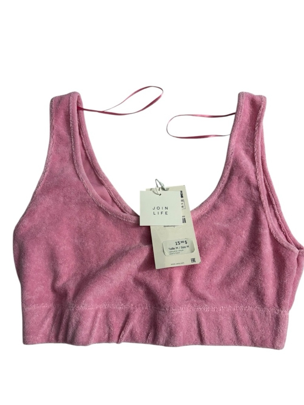ZARA Pink Terry Bralette — Soft Stretch Tank Style. Size M. New - Picture 3 of 11